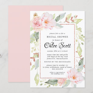 Elegant Pink Floral and Rose Gold Bridal Shower Invitation