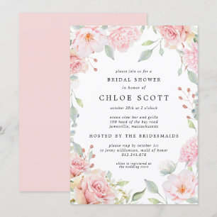 Elegant Pink Floral and Rose Gold Bridal Shower\ Invitation
