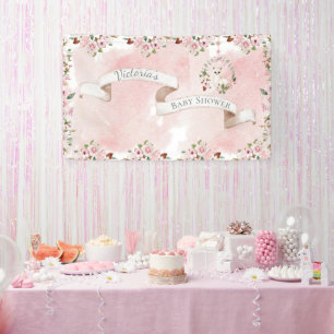 Elegant Pink Floral Baby Girl Baby Shower Banner
