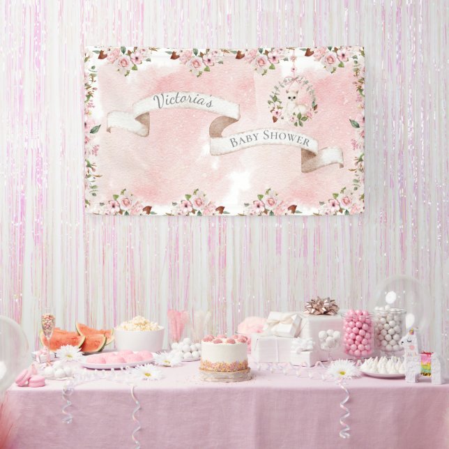 Elegant Pink Floral Baby Girl Baby Shower Banner (Party)