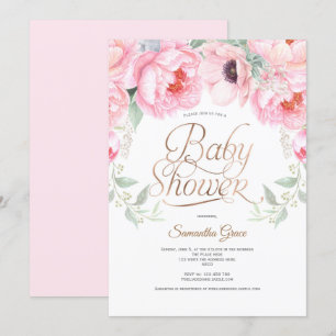 Elegant, Pink, Floral, Baby Girl Shower Invitation