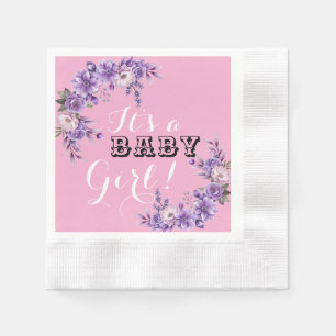 Elegant Pink Floral Baby Girl Shower Party Paper Napkin