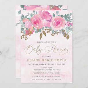 Elegant Pink Floral Baby in Bloom Baby Shower Invitation