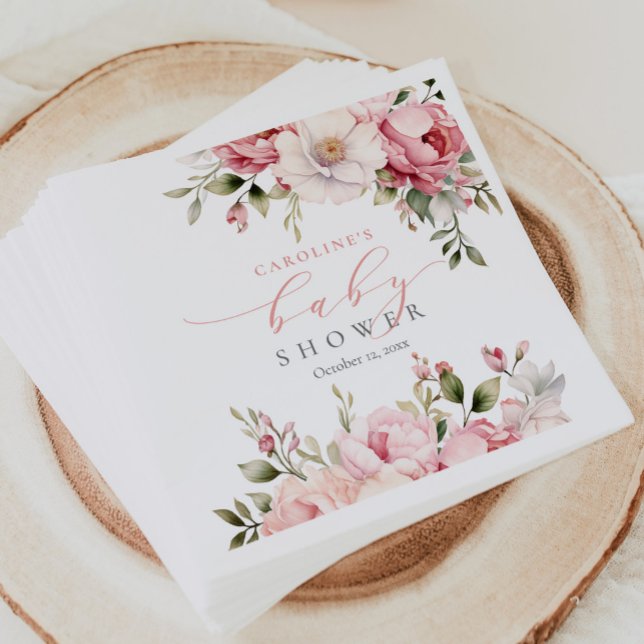 Elegant Pink Floral Baby In Bloom Girl Baby Shower Napkin (Creator Uploaded)