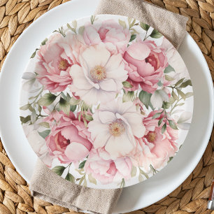 Elegant Pink Floral Baby In Bloom Girl Baby Shower Paper Plate