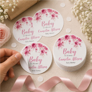 Elegant Pink Floral Baby Shower Classic Round Sticker