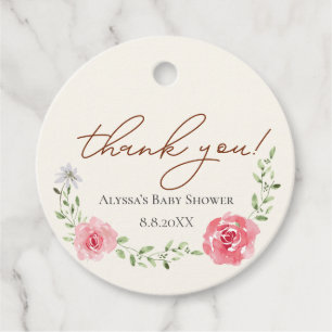 Elegant Pink floral baby shower Custom thank you Favour Tags