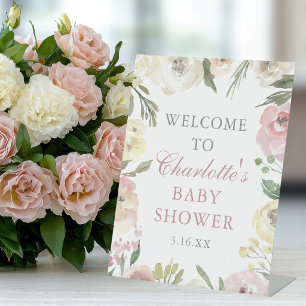 Elegant Pink Floral Baby Shower Custom Welcome Pedestal Sign