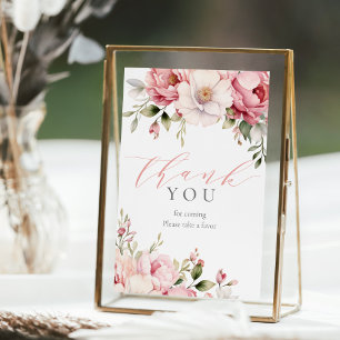 Elegant Pink Floral Baby Shower Favour Sign