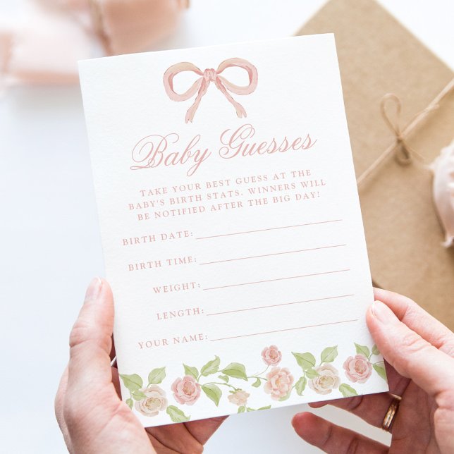 Elegant Pink Floral Baby Shower Guessing Game Card (Creator Uploaded)