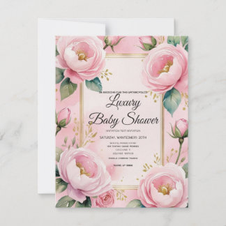 Elegant Pink Floral Baby Shower Invitation