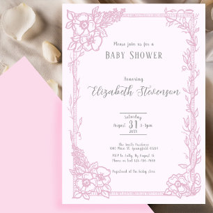 Elegant Pink Floral Baby Shower  Invitation