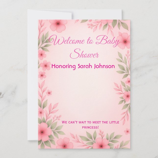 Elegant Pink Floral Baby Shower Invitation (Front)