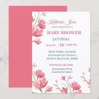 Elegant Pink Floral Baby Shower Invitation