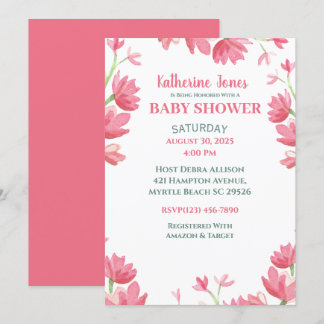 Elegant  Pink Floral Baby Shower Invitation
