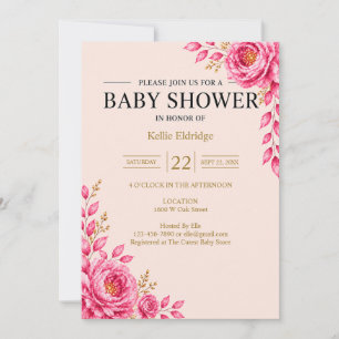 Elegant Pink Floral Baby Shower Invitation