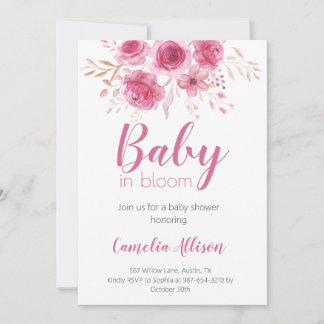 Elegant Pink Floral Baby Shower Invitation Card