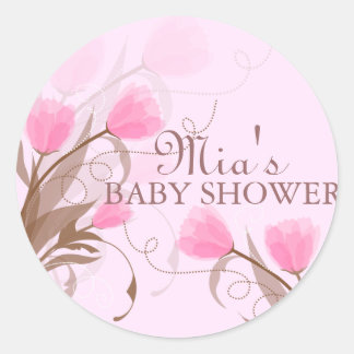 Elegant Pink Floral Baby Shower Sticker
