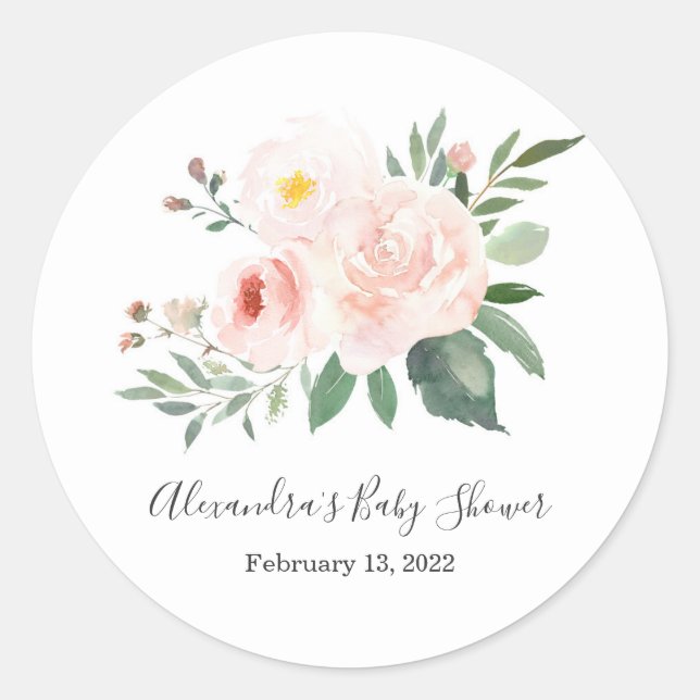 Elegant Pink Floral Baby Shower Sticker (Front)