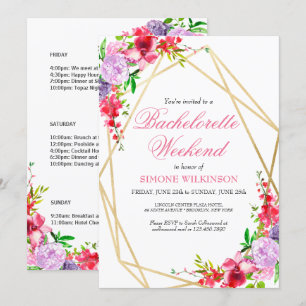 Elegant PInk Floral Bachelorette Weekend Itinerary Invitation