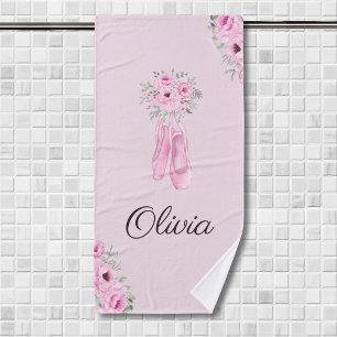 Elegant Pink Floral Ballerina Personalised Name Bath Towel