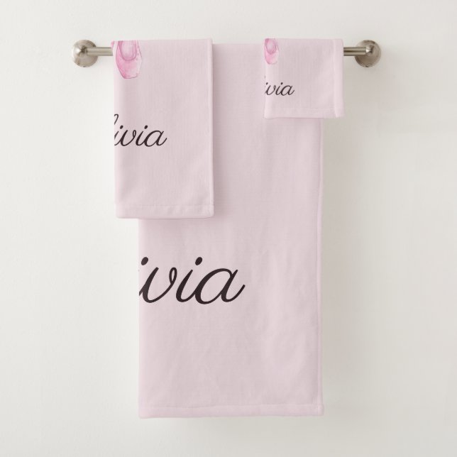 Elegant Pink Floral Ballerina Personalised Name Bath Towel Set (Insitu)