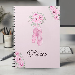 Elegant Pink Floral Ballerina Personalised Name Notebook