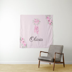 Elegant Pink Floral Ballerina Personalised Name Tapestry