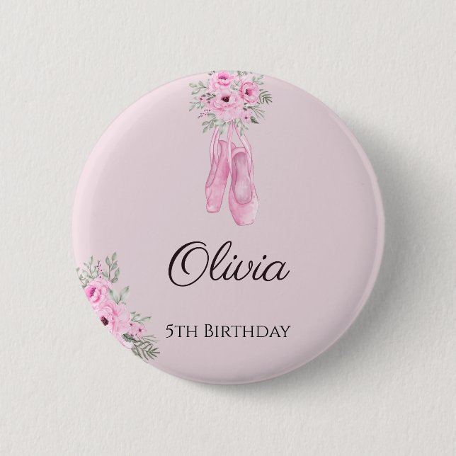 Elegant Pink Floral Ballerina Shoes Girls Birthday 6 Cm Round Badge (Front)