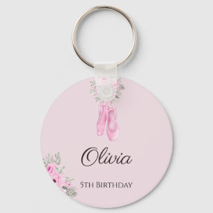 Elegant Pink Floral Ballerina Shoes Girls Birthday Key Ring