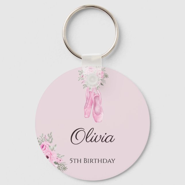 Elegant Pink Floral Ballerina Shoes Girls Birthday Key Ring (Front)