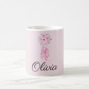 Elegant Pink Floral Ballerina Shoes Girls Coffee Mug