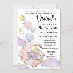 Elegant Pink Floral Balloons Virtual Baby Shower Invitation