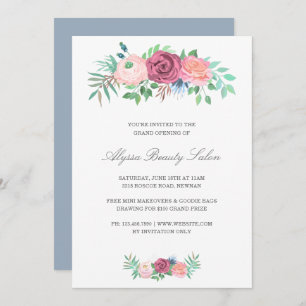 Elegant Pink Floral Beauty Salon Grand Opening Invitation