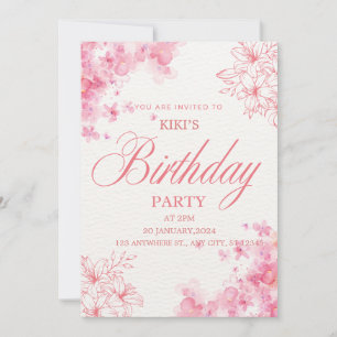 Elegant Pink Floral Birthday Invitation