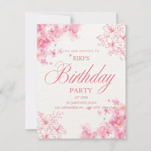 Elegant Pink Floral Birthday Invitation