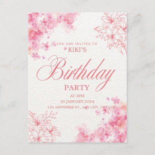 Elegant Pink Floral Birthday Invitation