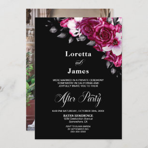 Elegant Pink Floral Black Wedding Reception Invitation
