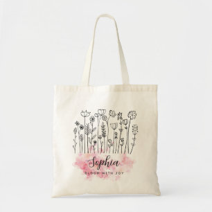 Elegant Pink Floral "Bloom with Joy" Watercolor Tote Bag