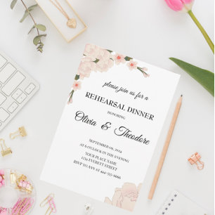 Elegant Pink Floral Blossom Rehearsal Dinner Invitation