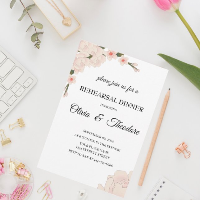 Elegant Pink Floral Blossom Rehearsal Dinner  Invitation (Creator Uploaded)