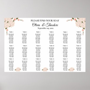 Elegant Pink Floral Blossom Wedding Seating Chart