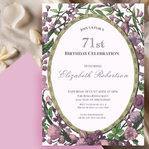 Elegant Pink Floral Border 71st Birthday Invitation
