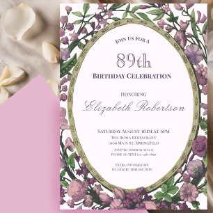 Elegant Pink Floral Border Women's 89th Birthday Invitation