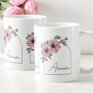Elegant Pink Floral Botanical Arch Black Script Coffee Mug