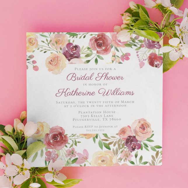 Elegant Pink Floral Botanical Garden Bridal Shower Invitation (Creator Uploaded)