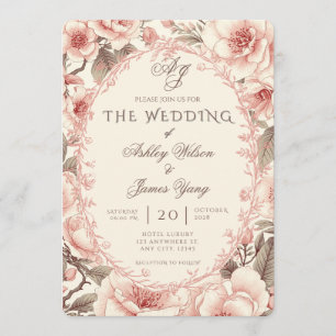 Elegant Pink Floral Botanical Wedding Invitation