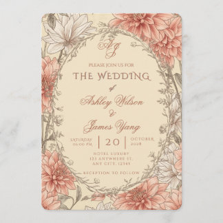 Elegant Pink Floral Botanical Wedding Invitation
