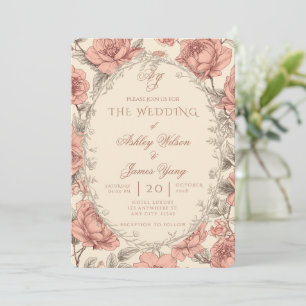 Elegant Pink Floral Botanical Wedding Invitation