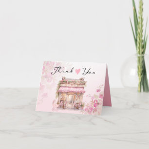 Elegant Pink Floral Boutique Vintage Cafe Thank You Card